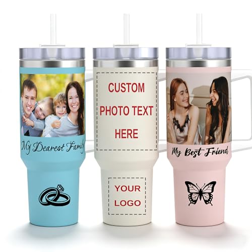 Personalized 40 Oz Tumbler with Photo Logo Text, Custom Travel Mug Cup