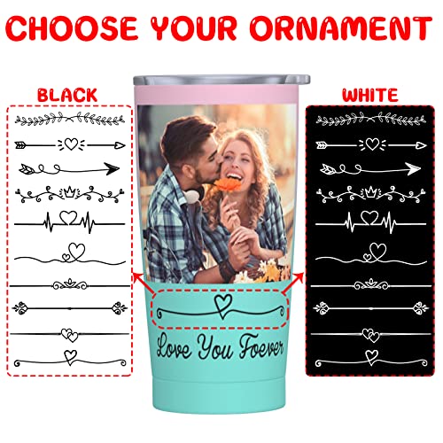 Personalized Tumblers with Pictures Lids and Straws 20 oz Custom Photo Stainless Steel Coffee Tumbler with Name Text Coffee Mug Cup Gifts for Christmas Anniversary Birthday for Dad Mom Friend