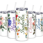 Personalized Name Tumbler with Flower Designs | Custom Coffee Tumbler, 20oz Insulated, 18/8 Stainless Steel Travel Mug, Lid & Straw, Unique Gift for Mom, Women & Friends