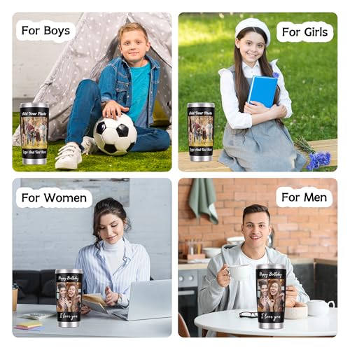 Custom Photo Cups Personalized Picture Coffee Tumbler with Text 20oz Stainless Steel Custom Tumbler Coffee Cup Customized Double Wall Insulated Travel Mug Christmas Birthday Gifts for Women Men Visit the DIYKST Store