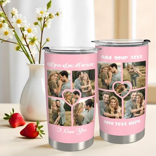 Personalized Tumbler Custom Vacuum Insulated Travel Mug Customizable Coffee Cup with Your Photos and Text Christmas Birthday Gift