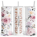 Personalized Grandma Tumbler with Names | 20 oz Custom Floral Insulated Cup with Lid & Straw | Gift for Grandma, Nana, Mimi | Mother’s Day, Birthday, Christmas Gift from Grandkids | Pink Roses