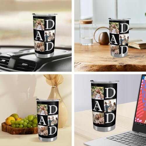 Personalized 20oz Tumbler with Lid, Custom Photo & Name Insulated Double Wall Travel Tumbler, Custom Photo Cup Gift for Dad, Mom, Husband, Wife