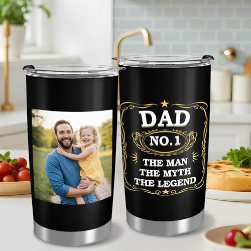 Personalized 20oz Tumbler with Lid, Custom Photo & Name Insulated Double Wall Travel Tumbler, Custom Photo Cup Gift for Dad, Mom, Husband, Wife