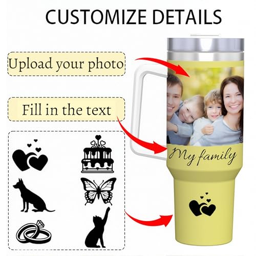 Personalized 40 Oz Tumbler with Photo Logo Text, Custom Travel Mug Cup