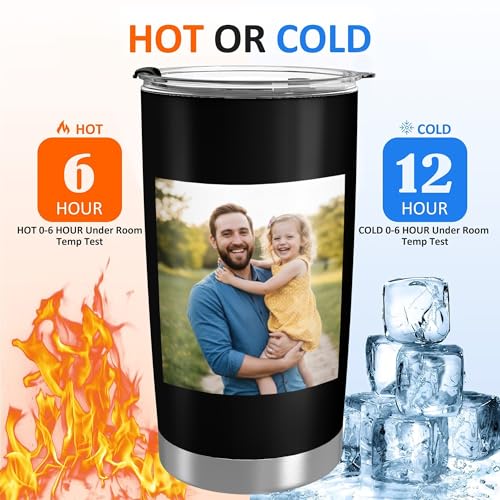 Personalized 20oz Tumbler with Lid, Custom Photo & Name Insulated Double Wall Travel Tumbler, Custom Photo Cup Gift for Dad, Mom, Husband, Wife