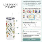 Personalized Name Tumbler with Flower Designs | Custom Coffee Tumbler, 20oz Insulated, 18/8 Stainless Steel Travel Mug, Lid & Straw, Unique Gift for Mom, Women & Friends