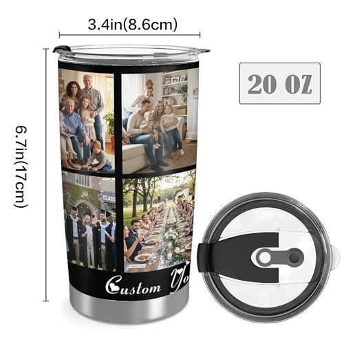 Personalized 20oz Tumbler with Lid, Custom Photo & Name Insulated Double Wall Travel Tumbler, Custom Photo Cup Gift for Dad, Mom, Husband, Wife
