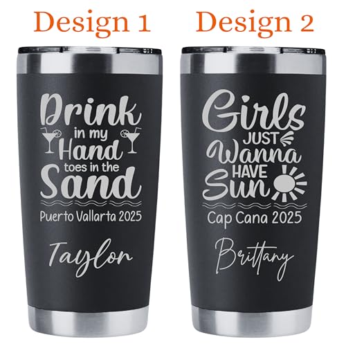 Personalized Vacation 20 oz Tumbler, Laser Engraved Stainless Steel Tumbler with Lid and Straw, Vacuum Insulated Tumbler, Custom Gift, Beach Vacation Mug, Family Trip Cup