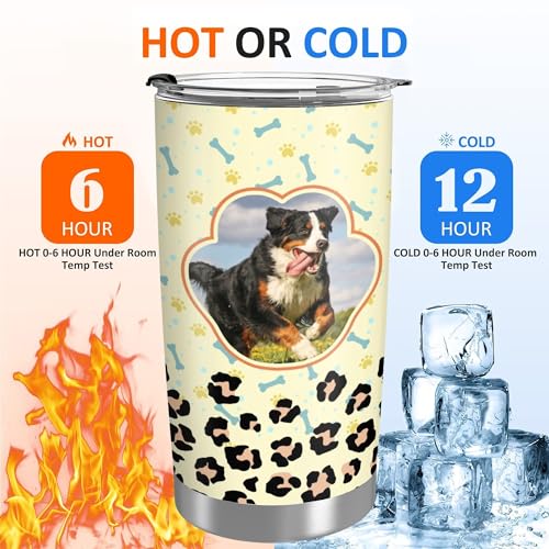 Personalized Tumbler with Photo For Dog/Cat Mom Lover, Made in USA 20 oz Custom Stainless Steel Coffee Mug with Lid, Custom Cup Gift for Pet Lover, Mom, Friends