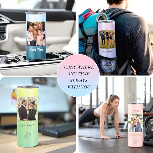Personalized Coffee Tumbler with Photo Text, 20oz Stainless Steel Tumbler with Lid and Straw, Coffee Travel Cups, Personalized Christmas Birthday Gifts for Family Friends Women Men