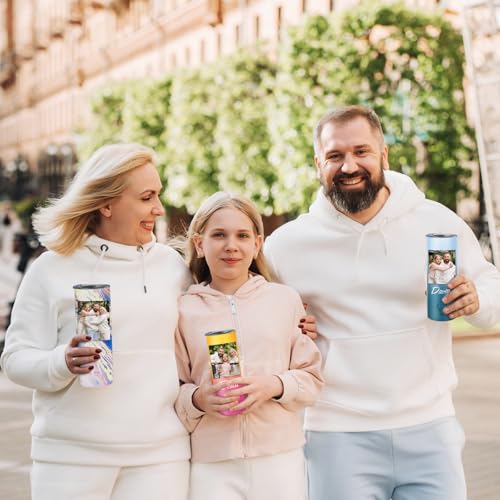 Personalized Coffee Tumbler with Photo Text, 20oz Stainless Steel Tumbler with Lid and Straw, Coffee Travel Cups, Personalized Christmas Birthday Gifts for Family Friends Women Men