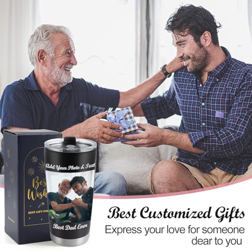 Personalized Travel Coffee Mug - Custom 20oz Stainless Steel Tumbler Cup with Lid - Custom Cup Gift for Dad, Mom, Friends