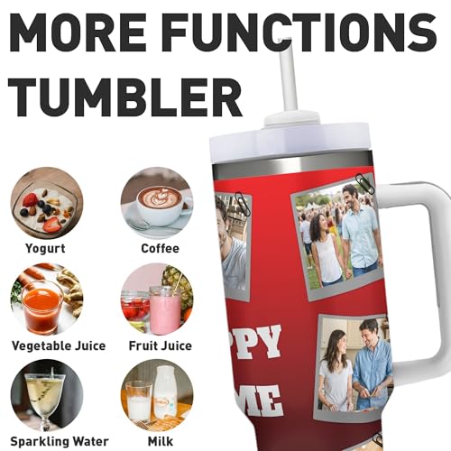 Custom Personalized 8 Photos Text Insulated Stainless Steel Tumbler 40 OZ (1200 ML), Design Pictures Unique Travel Coffee Cup Gifts for Birthday Anniversary Party