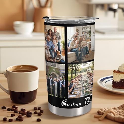 Personalized 20oz Tumbler with Lid, Custom Photo & Name Insulated Double Wall Travel Tumbler, Custom Photo Cup Gift for Dad, Mom, Husband, Wife
