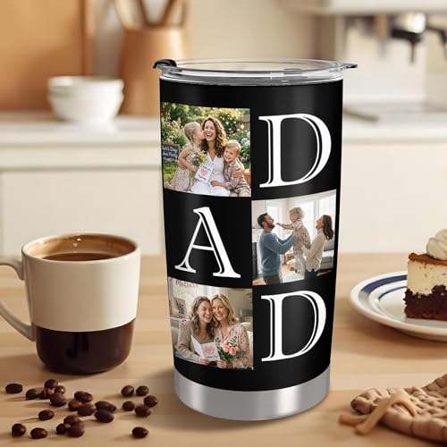 Personalized 20oz Tumbler with Lid, Custom Photo & Name Insulated Double Wall Travel Tumbler, Custom Photo Cup Gift for Dad, Mom, Husband, Wife