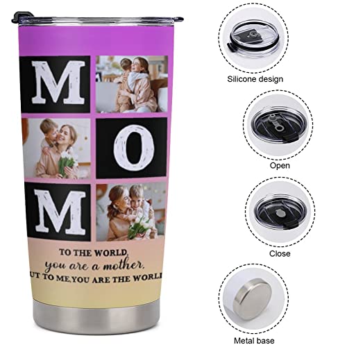Personalized Picture Coffee Mug Gift on Mother's Day Birthday for Mom Wife Grandma Custom Photo Travel Tumbler Insulated Stainless Steel Image Cup