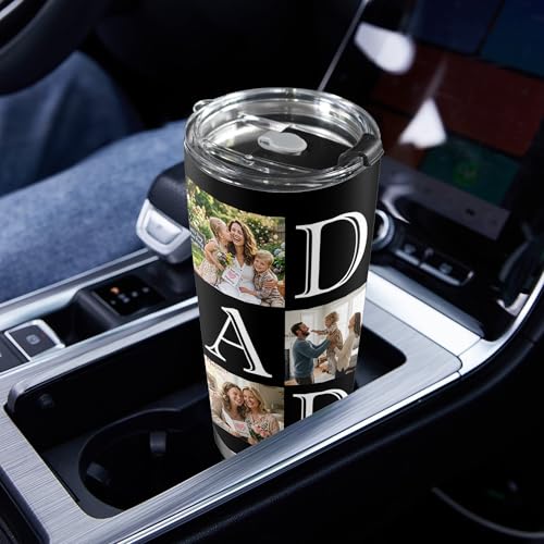 Personalized 20oz Tumbler with Lid, Custom Photo & Name Insulated Double Wall Travel Tumbler, Custom Photo Cup Gift for Dad, Mom, Husband, Wife