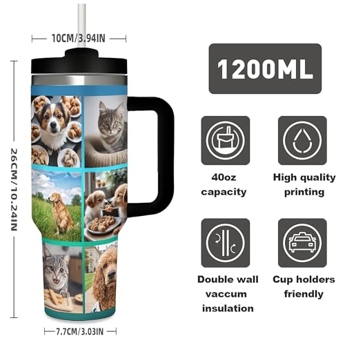 Custom Personalized Travel Tumbler 40 oz (1200 ml) with 12 Pictures Text