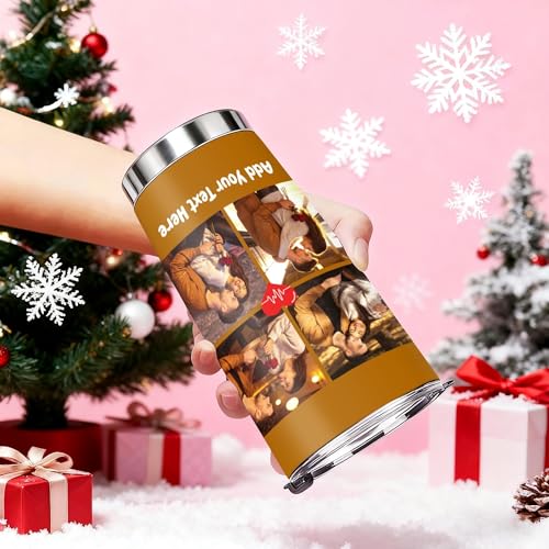Artsadd Personalized Tumbler with Photo Text Valentines Day Gifts for Boyfriend Girlfriend Customized Coffee Tumblers with Lid and Strawstraw 20oz Stainless Steel Cup Tumbler for Him Her