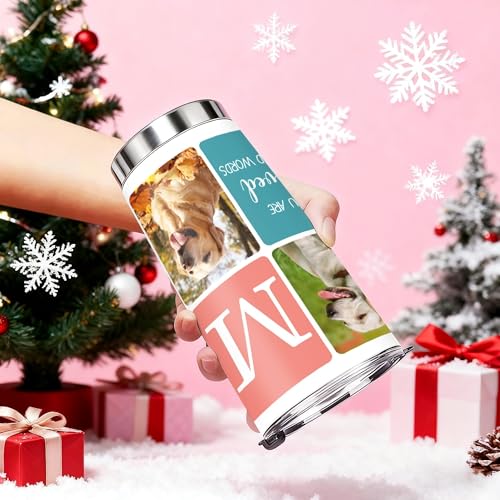 Artsadd Personalized Tumbler with Photo Text Christmas Gifts for for Dad Mom Boyfriend Husband Friends Family Customized Coffee Tumblers With Lid and Strawstraw 20oz Stainless Steel Cup Tumbler