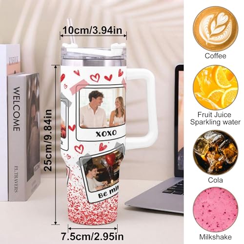 Personalized Picture Tumbler Cups for Men Women, Gift for Husband Wife Him Her Valentines Day, Custom Photo Image & Text Travel Mug, Insulated Stainless Steel Coffee Mug (40oz - 6 Photos)