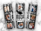 20oz Personalized Memorial Photo Collage Tumbler, Forever Loved Never Forgotten Custom Keepsake Tumbler, Rustic Wood Feather Design Stainless Steel Insulated Tumbler with Lid & Straw, Sympathy Remembrance Gift