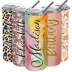 Personalized Skinny Tumbler with Lid & Straw, 20 Oz with Custom Text, 21 Color Styles, 10 Fonts - Personalized Gifts for Mom, Bridesmaid Proposal Gifts, Best Friend Birthday Gifts for Women
