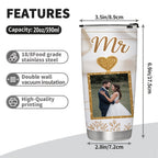 Mr and Mrs Custom Photo 20oz Skinny Tumbler, Wedding Couple Personalized Tumbler, Bride Groom Anniversary Gift
