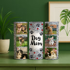 Personalized 20oz Skinny Dog Mom Tumbler with Lid & Straw, Custom Dog Photos Only, Glitter Paw Print Heart Fixed Design, Stainless Steel Insulated Travel Mug, Single Cup, Gift for Dog Lovers