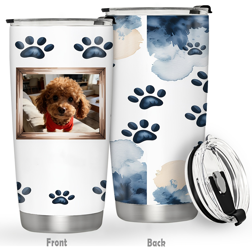 Personalized 20oz Watercolor Paw Pet Photo Tumbler