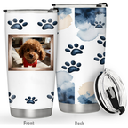 20oz Personalized Tumbler, Custom Your Photos Or Text, Stainless Steel Insulated Tumbler with Lid, Coffee Travel Mug, Dog Paw Print Watercolor Design, Pet Memorial Gift, Birthday Gift for Pet Lovers