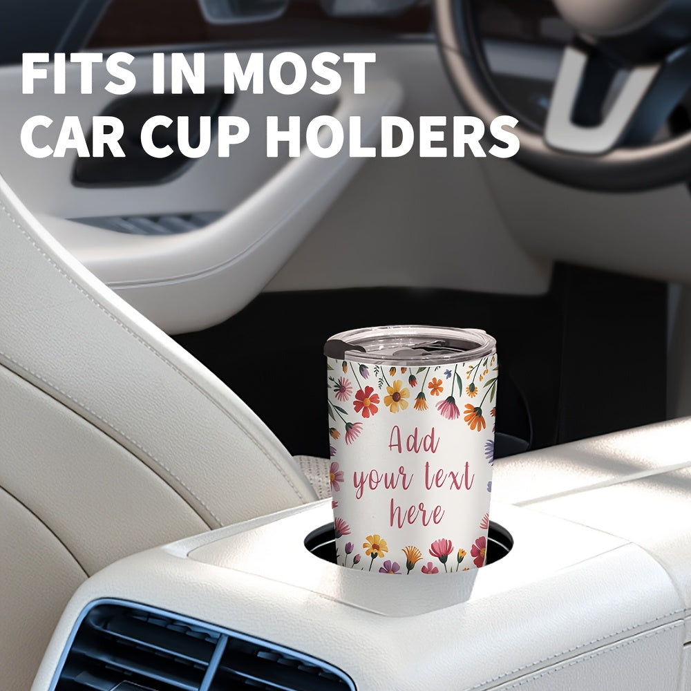 20Oz Personalized Floral Tumbler, Custom Photo & Text Stainless Steel Insulated Tumbler with Lid, Wildflower Design Coffee Travel Mug, Custom Mother’s Day Gift, Birthday Gift for Women
