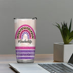 20oz Personalized Teacher Tumbler with Lid, Custom Name Rainbow & Pencil Design, Stainless Steel Insulated Travel Coffee Mug, Teacher Appreciation Week Gift, Birthday Mother's Day Gift for Teachers
