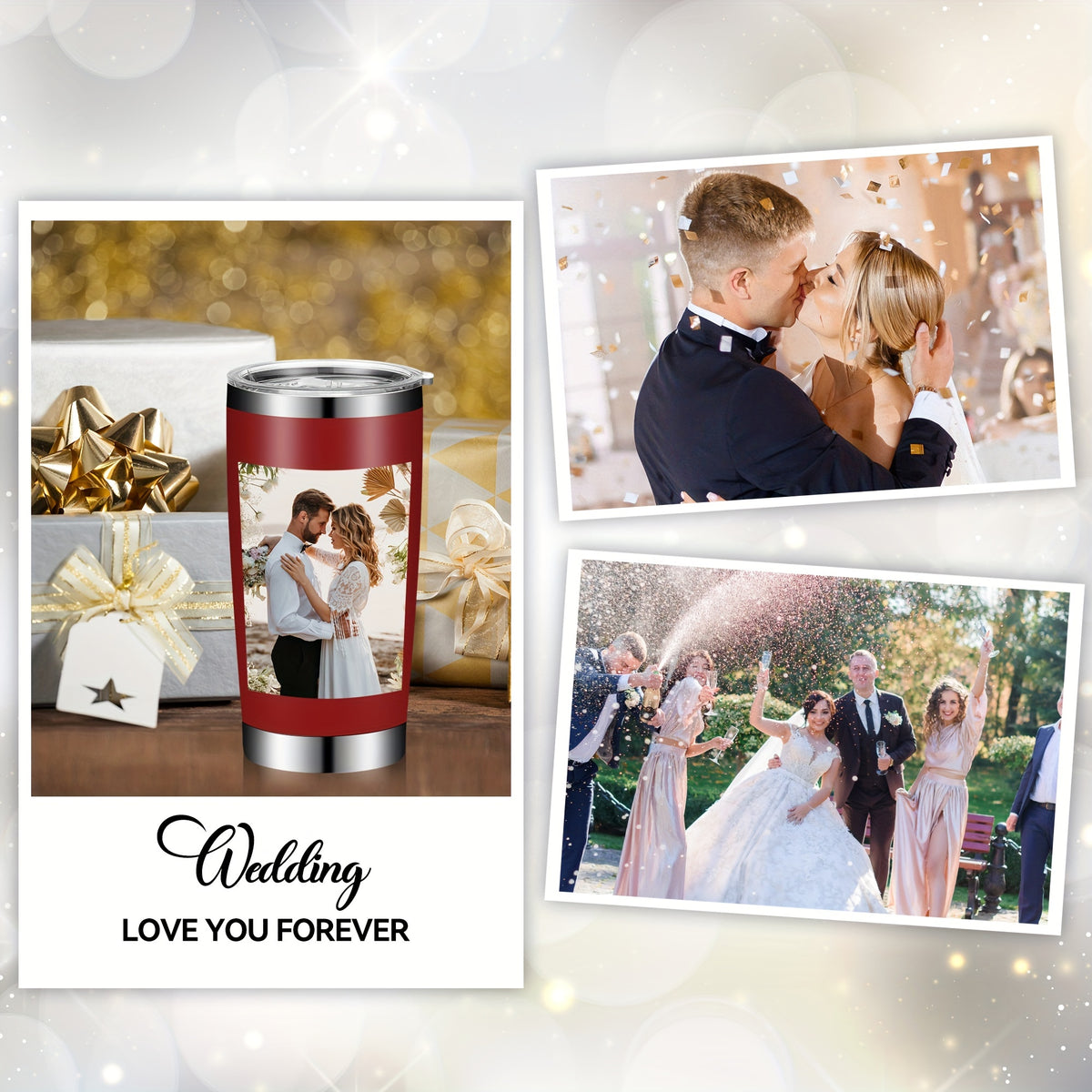 Personalized 20oz Stainless Steel Tumbler, Custom Photo Travel Mug with Lid & Straw, Romantic Anniversary Wedding Gift for Partner, Vacuum Insulated Coffee Cup