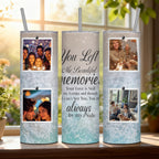 Personalized 20oz Skinny Stainless Steel Tumbler with Lid & Straw, Custom 4 Photo Collage, Fixed Marble Background & Quote, Insulated Travel Cup, Single Tumbler, Birthday & Anniversary Keepsake Gift