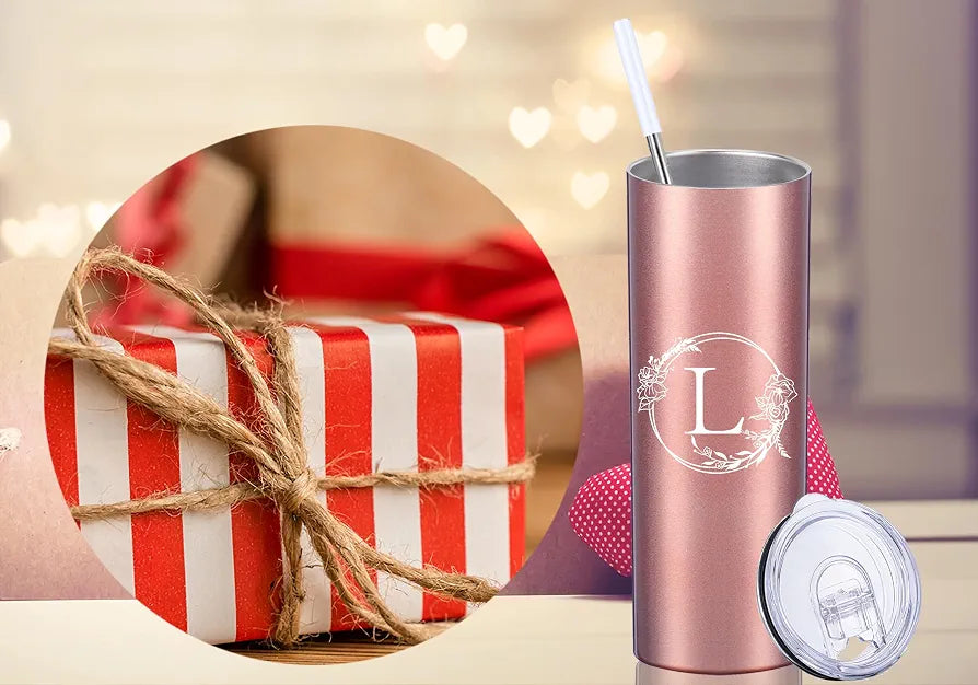 Personalized Tumbler Cup with Initials.Cup with Letter L 20oz Skinny Tumbler.Personalized Travel Monogram Letter Coffee Mug Gifts.Custom Initial Tumbler gifts for Women Birthday Christmas.