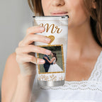 Mr and Mrs Custom Photo 20oz Skinny Tumbler, Wedding Couple Personalized Tumbler, Bride Groom Anniversary Gift
