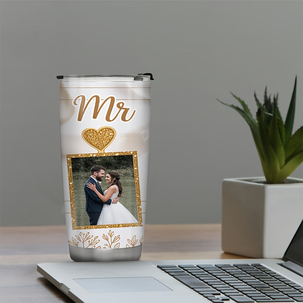 Mr and Mrs Custom Photo 20oz Skinny Tumbler, Wedding Couple Personalized Tumbler, Bride Groom Anniversary Gift