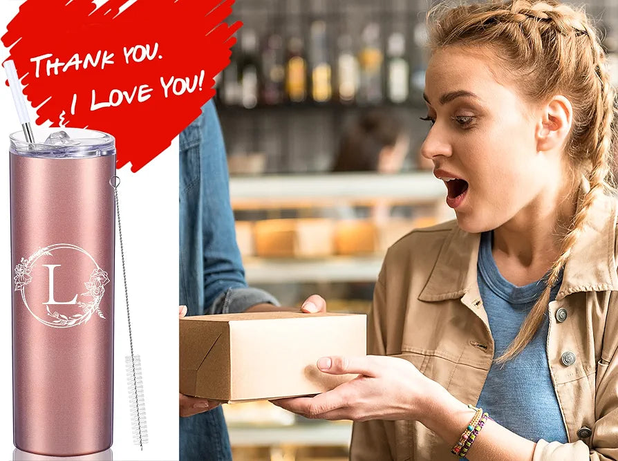 Personalized Tumbler Cup with Initials.Cup with Letter L 20oz Skinny Tumbler.Personalized Travel Monogram Letter Coffee Mug Gifts.Custom Initial Tumbler gifts for Women Birthday Christmas.