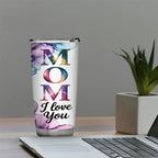 20Oz/600ML Personalized MOM Tumbler, Custom 3 Photos Stainless Steel Insulated Tumbler with Lid, Watercolor Ink Wash Design Travel Coffee Mug, Mom I Love You, Mother’s Day Birthday Gift for Mom