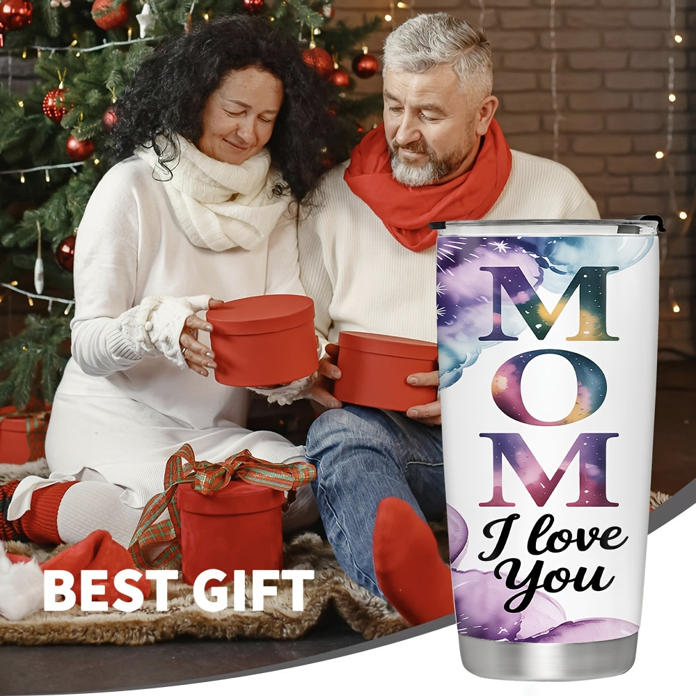 20Oz/600ML Personalized MOM Tumbler, Custom 3 Photos Stainless Steel Insulated Tumbler with Lid, Watercolor Ink Wash Design Travel Coffee Mug, Mom I Love You, Mother’s Day Birthday Gift for Mom