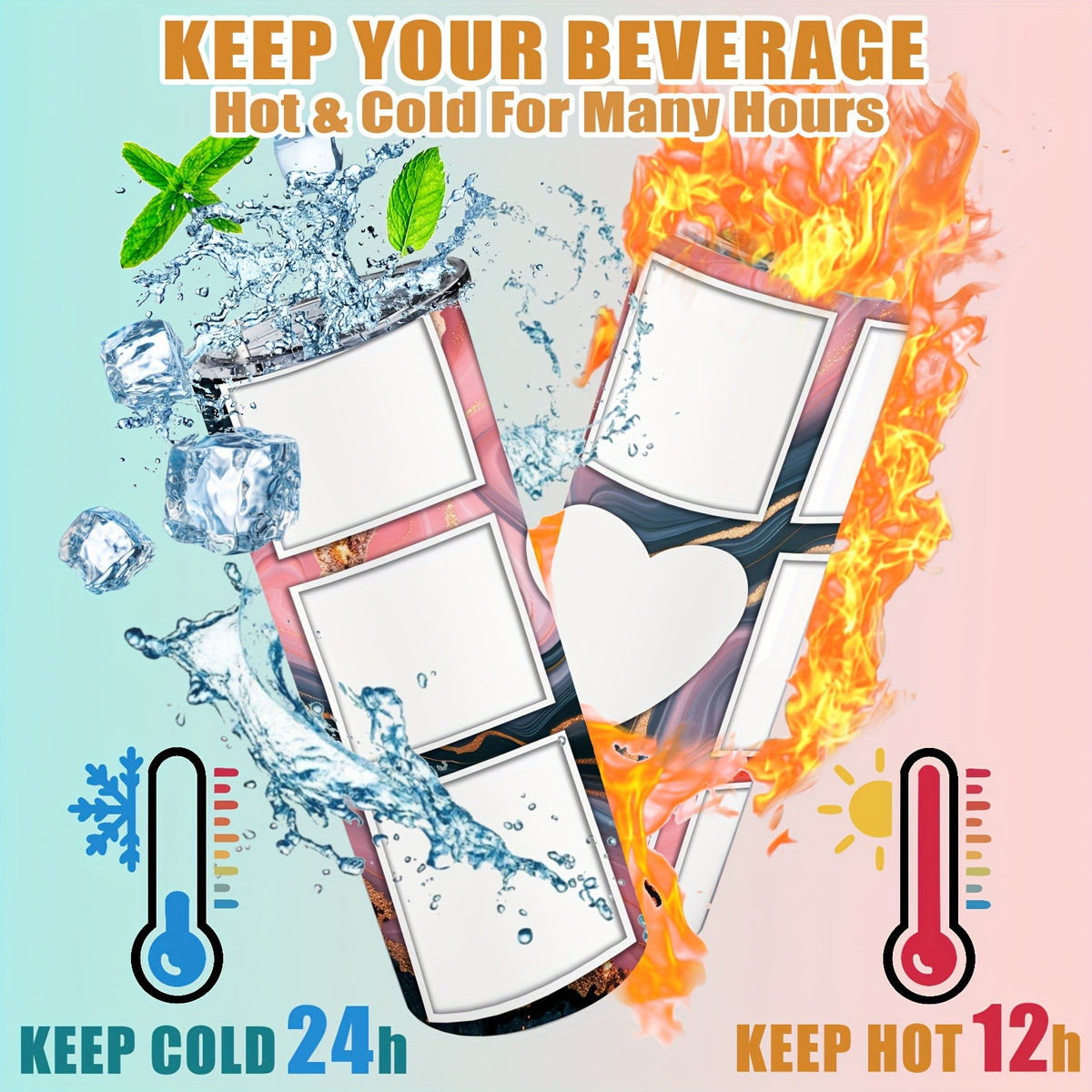 Personalized 20oz Skinny Tumbler | Custom 7 Photo Collage Frame Cup | Sublimation Printed Stainless Steel Insulated Tumbler with Lid & Straw, Custom Picture Gift for Birthday Christmas Halloween