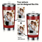 Personalized 20oz Stainless Steel Tumbler, Custom Photo Travel Mug with Lid & Straw, Romantic Anniversary Wedding Gift for Partner, Vacuum Insulated Coffee Cup