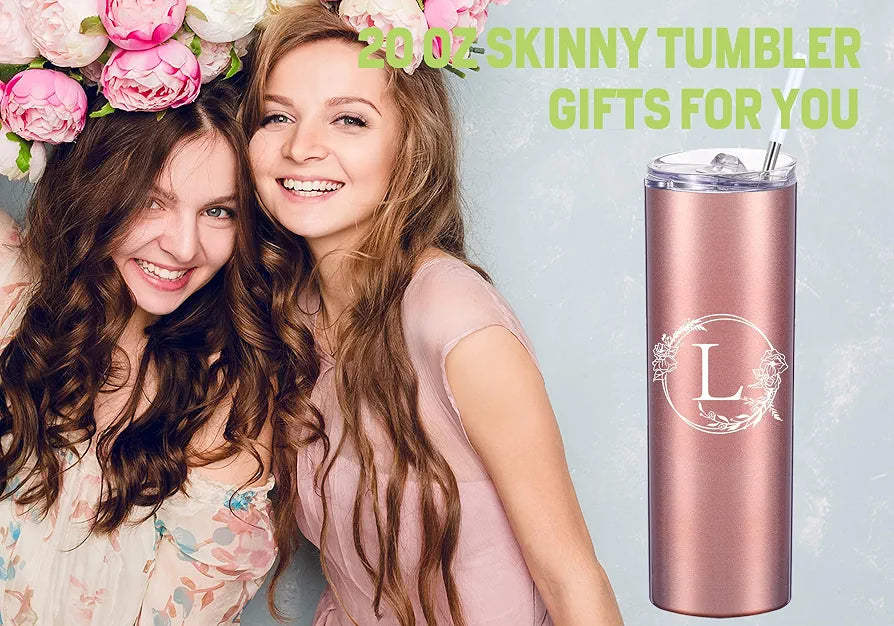 Personalized Tumbler Cup with Initials.Cup with Letter L 20oz Skinny Tumbler.Personalized Travel Monogram Letter Coffee Mug Gifts.Custom Initial Tumbler gifts for Women Birthday Christmas.