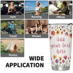 20Oz Personalized Floral Tumbler, Custom Photo & Text Stainless Steel Insulated Tumbler with Lid, Wildflower Design Coffee Travel Mug, Custom Mother’s Day Gift, Birthday Gift for Women