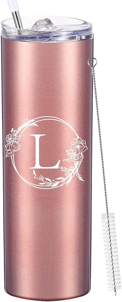 Personalized Tumbler Cup with Initials.Cup with Letter L 20oz Skinny Tumbler.Personalized Travel Monogram Letter Coffee Mug Gifts.Custom Initial Tumbler gifts for Women Birthday Christmas.