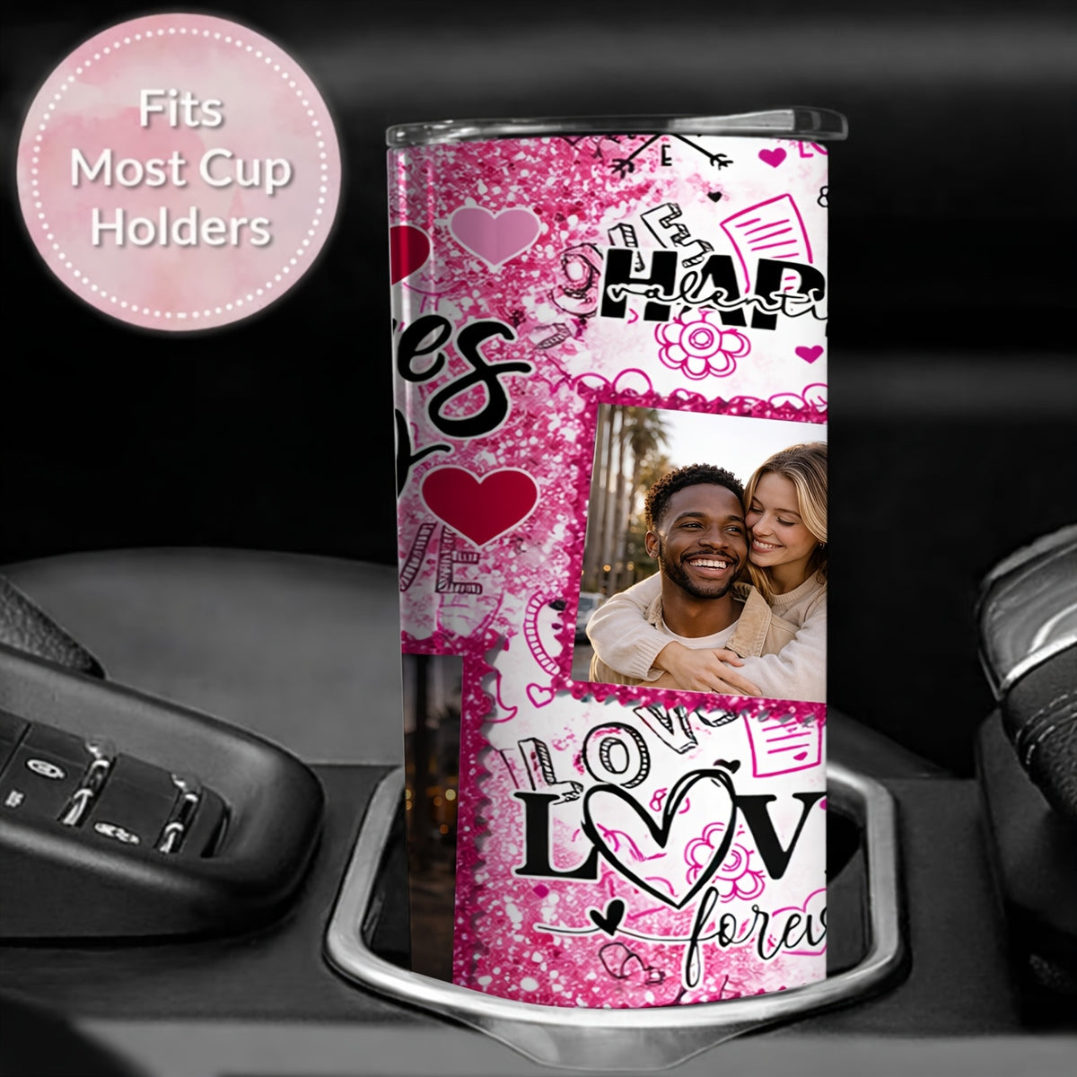 20oz Personalized Photo Stainless Steel Tumbler with Lid & Straw, Romantic Couple Love Design Custom Picture Tumbler, Unique Anniversary Birthday Valentine’s Day Gift Coffee Travel Mug