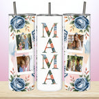 Personalized 20oz Skinny Tumbler with Lid & Straw, Custom Multi Photo Collage on Back, Fixed Floral MAMA Design, Insulated Stainless Steel Travel Cup, Single Tumbler, Mother’s Day & Birthday Gift