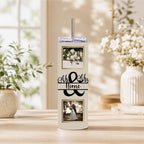 20oz Personalized Wedding Photo Collage Tumbler, Custom 8 Photos & Mr Mrs Monogram Name, Cream Background Stainless Steel Insulated Tumbler with Lid & Straw, Wedding Gift for Couple, Newlywed Anniversary Gift